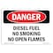 Signmission OSHA Danger Sign, 7" Height, 10" Width, Aluminum, Diesel Fuel No Smoking No Open Flames, Landscape OS-DS-A-710-L-2364 - alternate 1